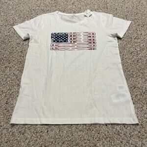 NWT J Crew Oars flag graphic tee Sz S White Collector America Summer Basic
